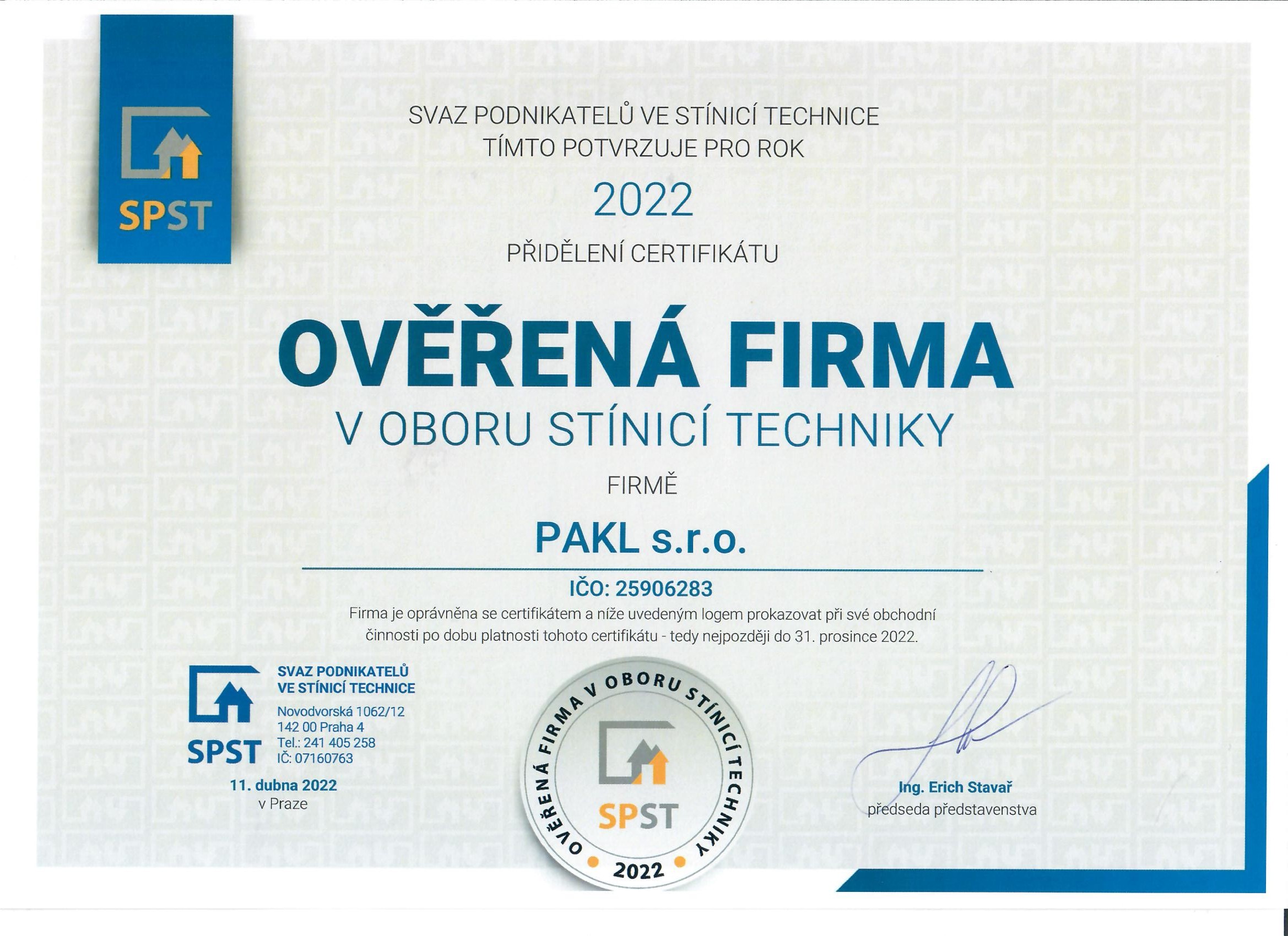 certifikát ověřená firma 2020 pakl1